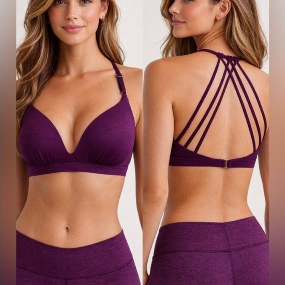 Athleta Plum Strappy Back Sports Deep V Plunge Athletic
